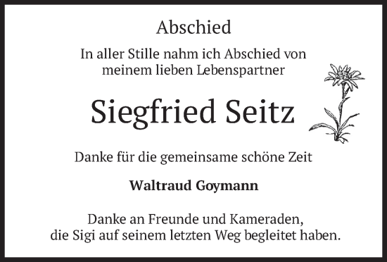 Todesanzeige von Siegfried Seitz von merkurtz