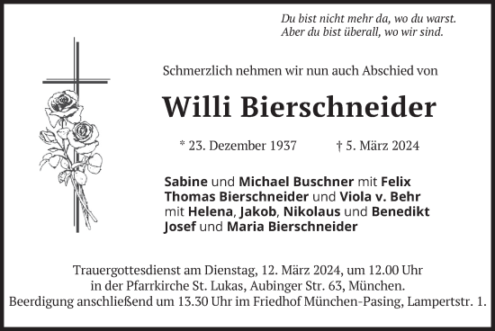 Todesanzeige von Willi Bierschneider von merkurtz