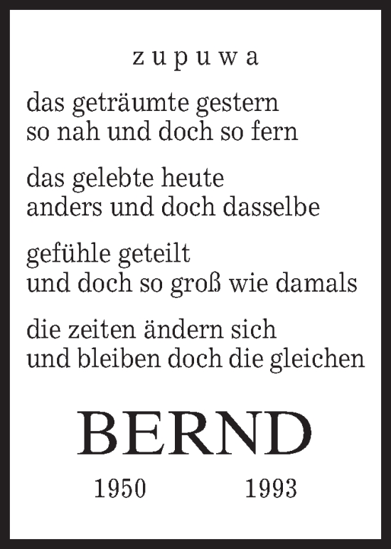 Todesanzeige von Bernd  von merkurtz