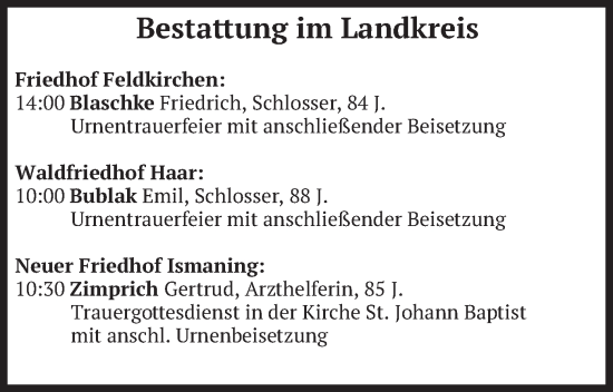 Todesanzeige von Bestattungen vom 10.04.2024 von merkurtz