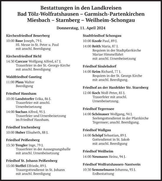 Todesanzeige von Bestattungen vom 11.04.2024 von merkurtz