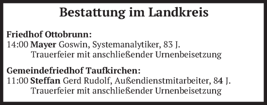 Todesanzeige von Bestattungen vom 12.04.2024 von merkurtz