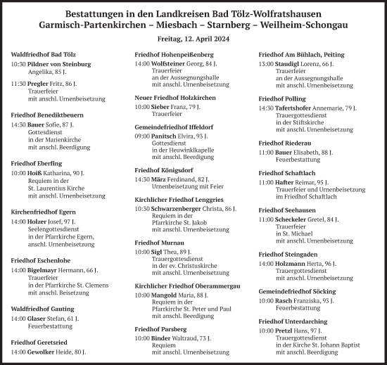 Todesanzeige von Bestattungen vom 12.04.2024 von merkurtz