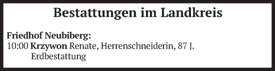 Todesanzeige von Bestattungen vom 30.04.2024 von merkurtz