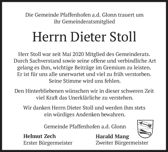 Todesanzeige von Dieter Stoll von merkurtz