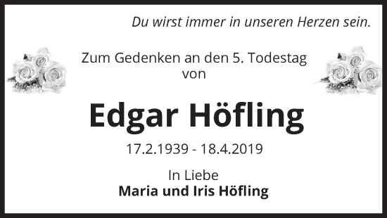 Todesanzeige von Edgar Höfling von merkurtz