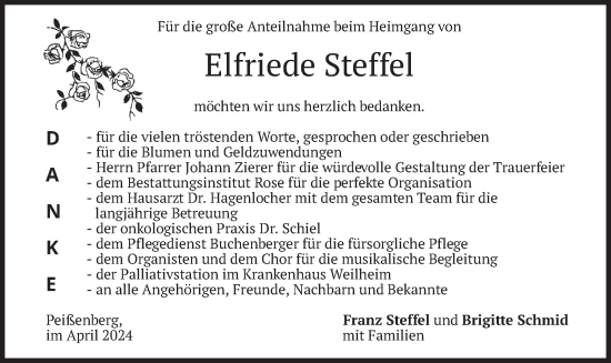 Todesanzeige von Elfriede Steffel von merkurtz