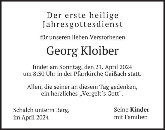 Todesanzeige von Georg Kloiber von merkurtz