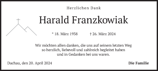 Todesanzeige von Harald Franzkowiak von merkurtz