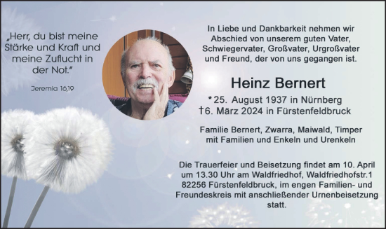 Todesanzeige von Heinz Bernert von merkurtz