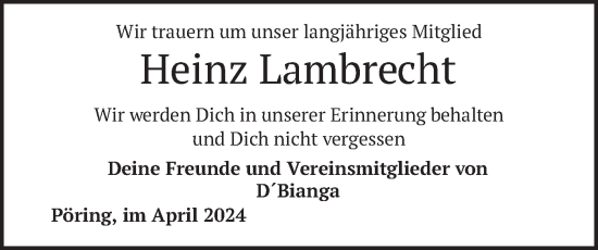 Todesanzeige von Heinz Lambrecht von merkurtz