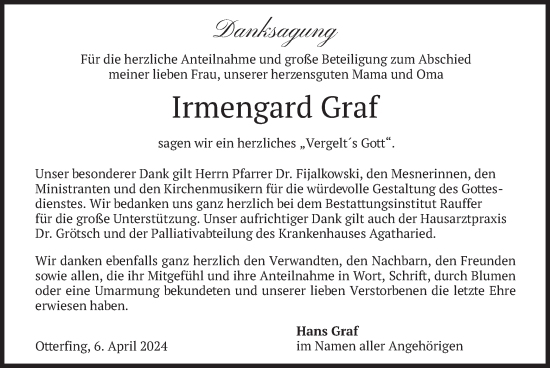 Todesanzeige von Irmengard Graf von merkurtz