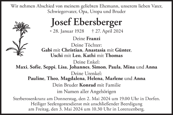 Todesanzeige von Josef Ebersberger von merkurtz