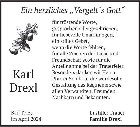 Todesanzeige von Karl Drexl von merkurtz