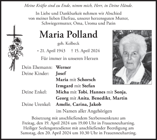 Todesanzeige von Maria Polland von merkurtz