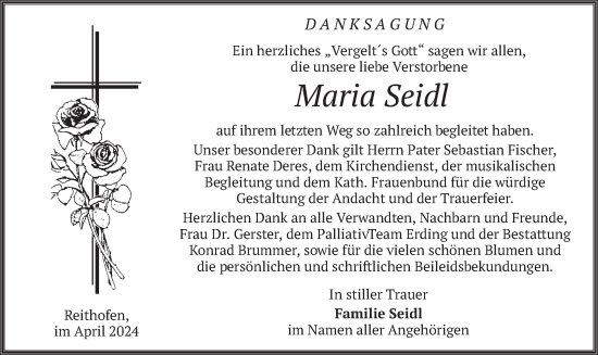 Todesanzeige von Maria Seidl von merkurtz