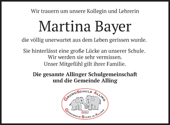 Todesanzeige von Martina Bayer von merkurtz