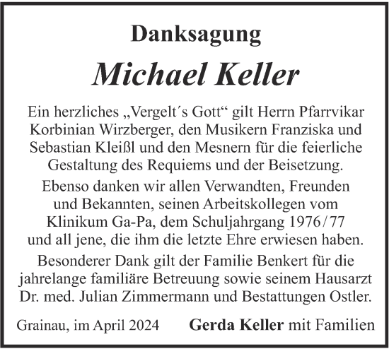 Todesanzeige von Michael Keller von merkurtz
