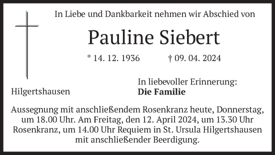 Todesanzeige von Pauline Siebert von merkurtz