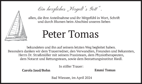 Todesanzeige von Peter Tomas von merkurtz