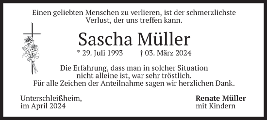 Todesanzeige von Sascha Müller von merkurtz