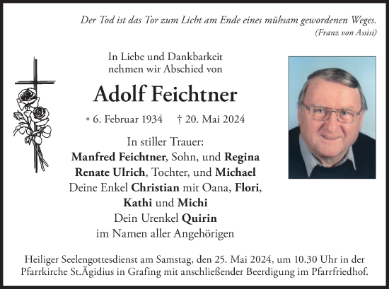 Todesanzeige von Adolf Feichtner von merkurtz