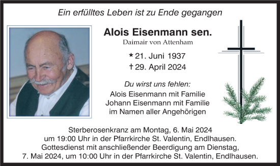 Todesanzeige von Alois Eisenmann von merkurtz