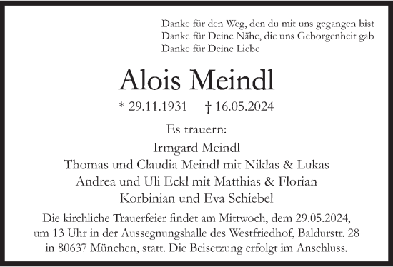 Todesanzeige von Alois Meindl von merkurtz