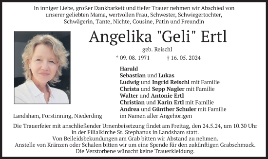 Todesanzeige von Angelika Ertl von merkurtz