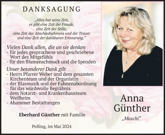 Todesanzeige von Anna Günther von merkurtz