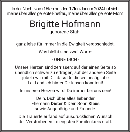 Todesanzeige von Brigitte Hofmann von merkurtz
