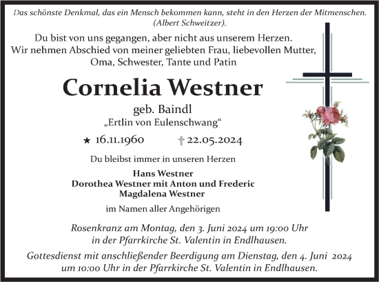 Todesanzeige von Cornelia Westner von merkurtz