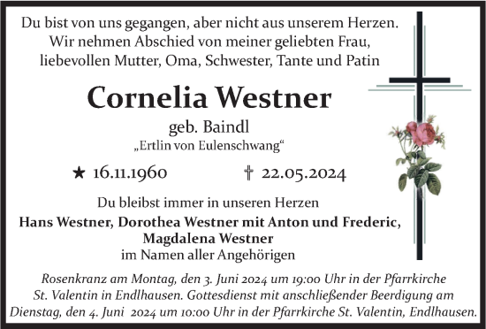 Todesanzeige von Cornelia Westner von merkurtz