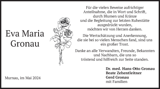 Todesanzeige von Eva Maria Gronau von merkurtz