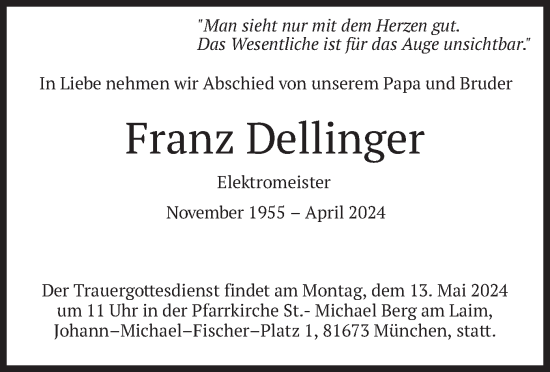 Todesanzeige von Franz Dellinger von merkurtz