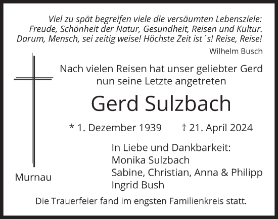 Todesanzeige von Gerd Sulzbach von merkurtz