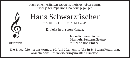 Todesanzeige von Hans Schwarzfischer von merkurtz