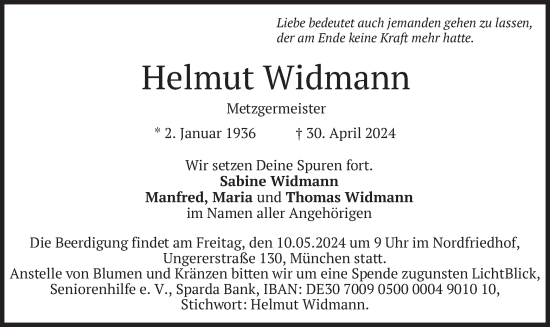 Todesanzeige von Helmut Widmann von merkurtz