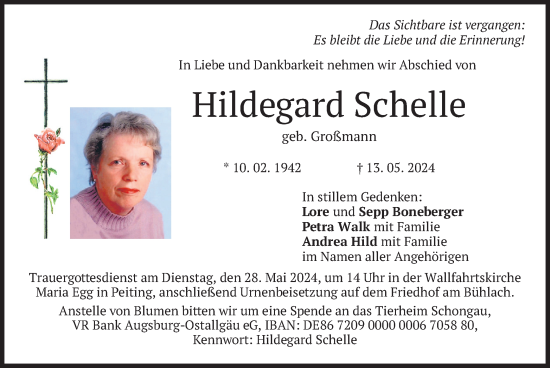 Todesanzeige von Hildegard Schelle von merkurtz