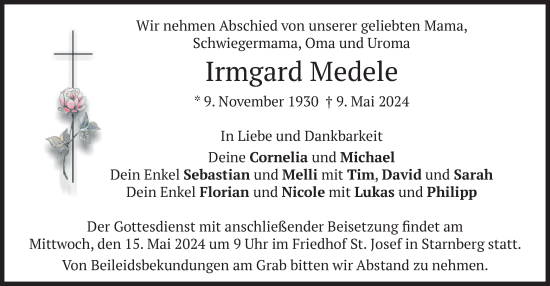 Todesanzeige von Irmgard Medele von merkurtz