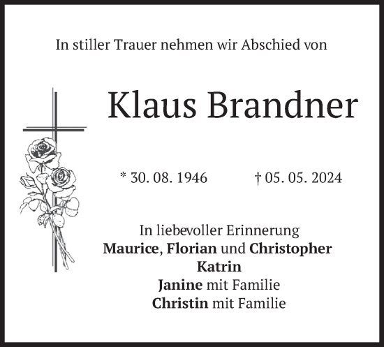 Todesanzeige von Klaus Brandner von merkurtz