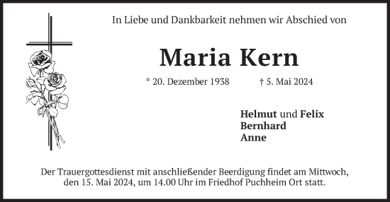 Todesanzeige von Maria Kern von merkurtz