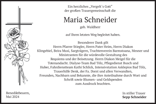 Todesanzeige von Maria Schneider von merkurtz
