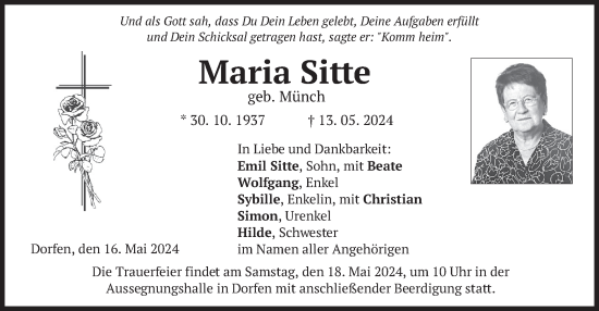 Todesanzeige von Maria Sitte von merkurtz