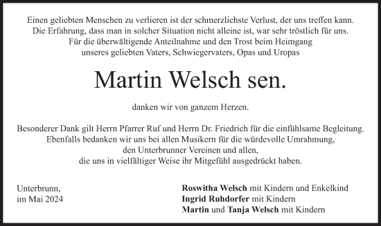 Todesanzeige von Martin Welsch von merkurtz