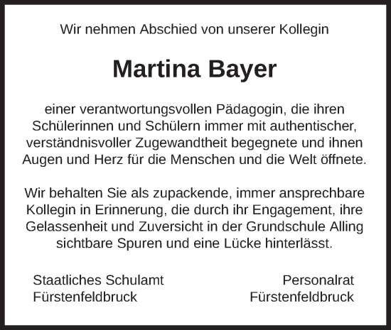 Todesanzeige von Martina Bayer von merkurtz