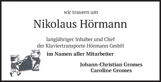 Todesanzeige von Nikolaus Hörmann von merkurtz