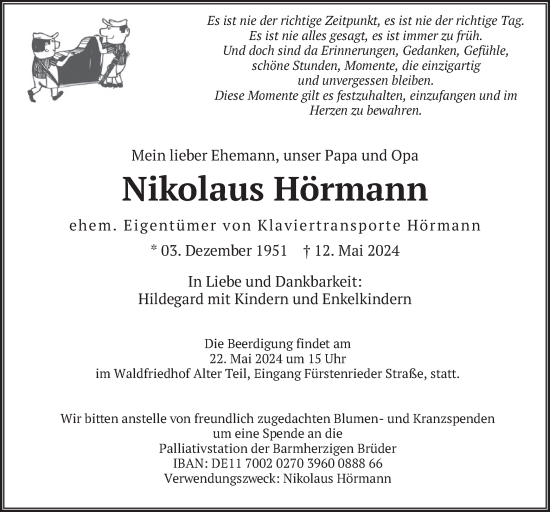 Todesanzeige von Nikolaus Hörmann von merkurtz