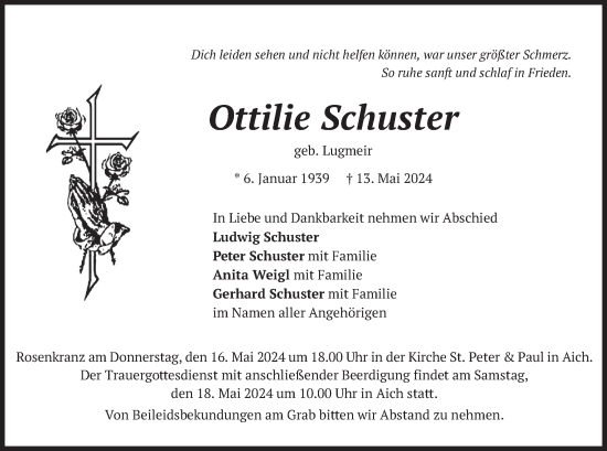 Todesanzeige von Ottilie Schuster von merkurtz