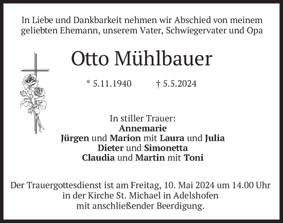 Todesanzeige von Otto Mühlbauer von merkurtz